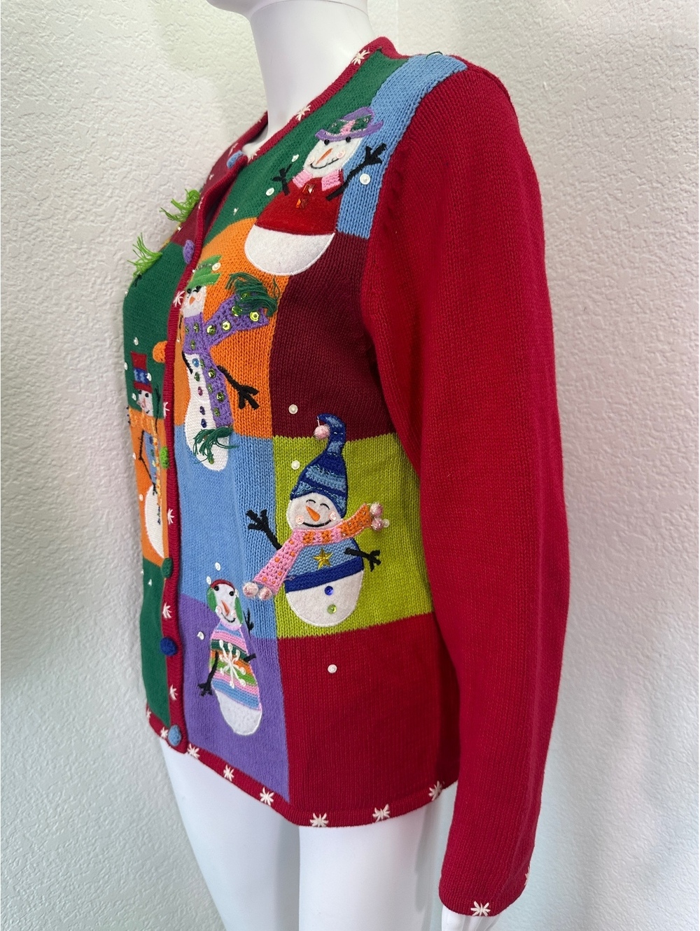 VTG Women’s Sz L Tiara International Red Ugly Christmas Sweater Snowmen Holiday - Picture 2 of 7